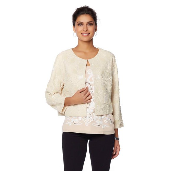 NEW! Embroidered Beaded Ivory Jacket - Picture 1 of 8